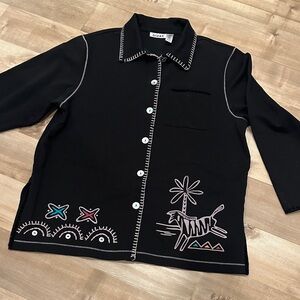 Grandma-Core Black Jacket with Embroidered Design